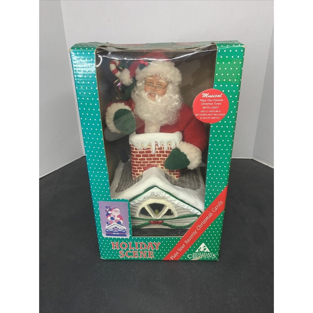 Holiday Scene Santa Going Down Chimney Holiday Creations Music with Light + Box